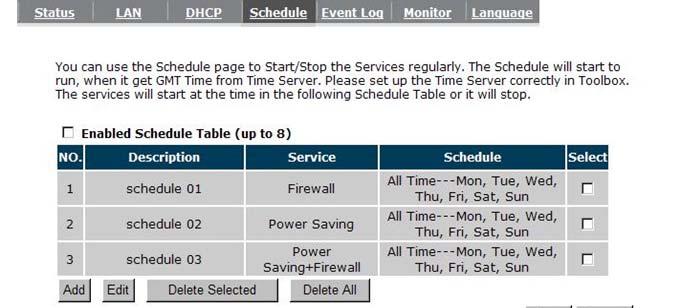 The schedule table lists the pre-schedule service-runs.