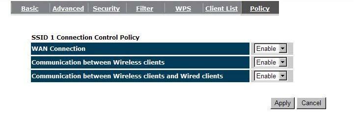 Communication between Wireless clients: Allow Wireless Client to communicate with other Wireless Client on specific SSID.