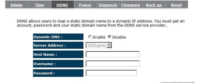 - DDNS DDNS allows you to map the static domain name to a dynamic IP address. You must get an account, password and your static domain name from the DDNS service providers.