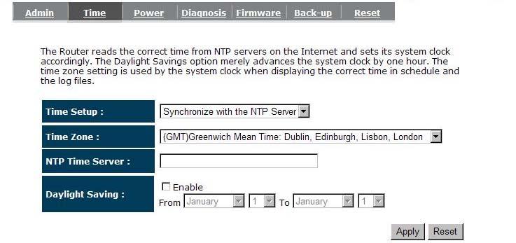 The Time Zone allows your router to reference or base its time on the settings configured here, which will affect functions such as Event Log entries and Schedule settings.