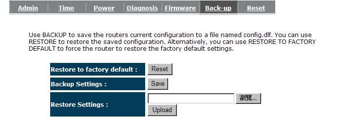 - Back-up The page allows you to save (Backup) the router s current configuration settings.