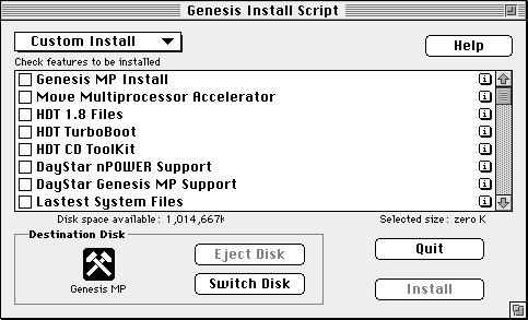 Mac OS Custom Install window 6. Select the System Software components you wish to install. You may get information about each component by clicking on the i to the right of each component.