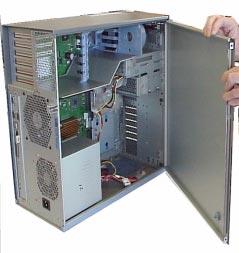 Front Bezel and Left Side Panel 4. Grasp the back edge of the left side panel and rotate it outward approximately 30 degrees to the workstation. Next, pull the panel toward you as shown in Figure 2-2.