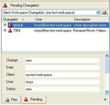 Managing your Files 1. Display pending changelists: click in the toolbar.