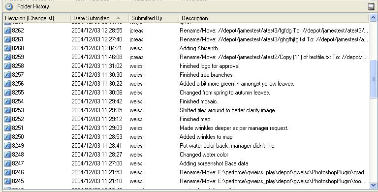 Graphical Reporting Tools Displaying a file s revision history To view the changes made to a file or folder, context-click the file or folder and choose File History or Folder History.