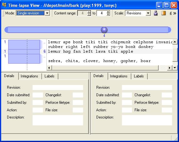 Graphical Reporting Tools Browsing file revisions using Time-lapse View To browse the changes made to a text file, context-click the file in the left pane and choose Time-lapse View.