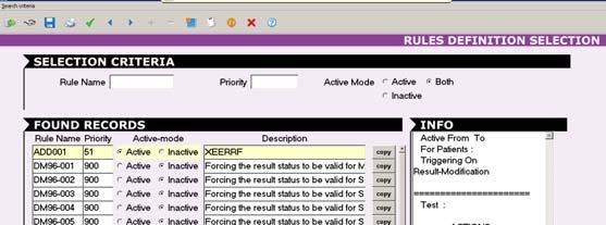 Rule Selection Screen Search by active/inactive rules Double click on rule to view rule Copy