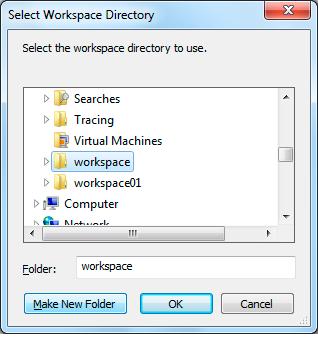 For Windows, select Start > Programs > Freescale CodeWarrior > CW for etpu v10.x > CodeWarrior IDE the Workspace Launcher dialog box appears. Workspace Launcher Dialog Box b.