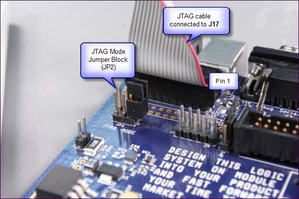 3. Connect the other end of the 20-pin JTAG cable to the J17 header on the Zoom imx LITEKIT baseboard. This connector is not keyed.