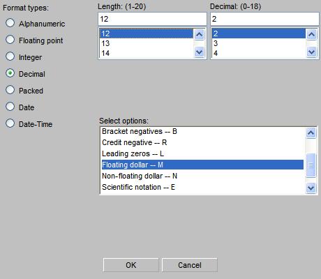 The Change Dialog box 2 3 1 4 1 Format Type Available formats alphanumeric, numeric and date 2 Length Varies with type of field 3 Decimal Only Used for Floating Point, Decimal and
