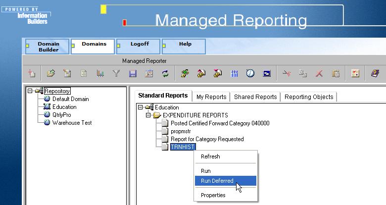 Submitting a Report to Run Deferred Deferring a report is a feature that enables you to submit a report that processes in the background while you are in the Managed Reporting environment.