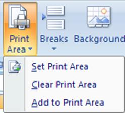 Clearing the Print Area If you wish to clear the print area, click Clear Print Area as shown.