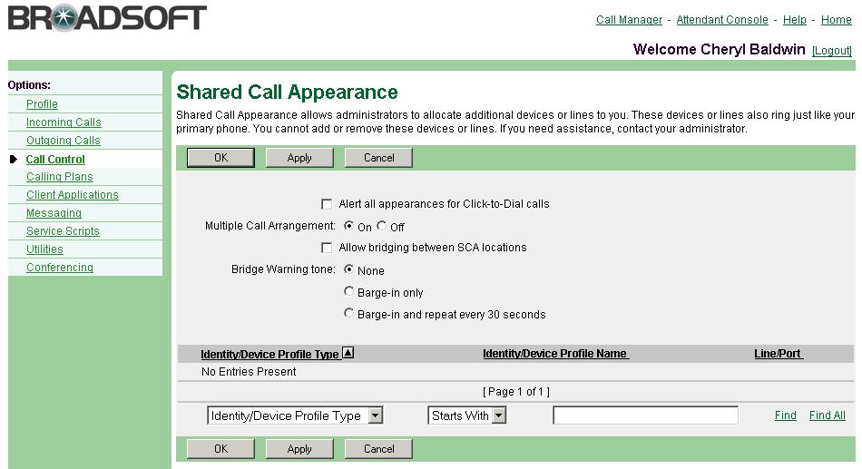 5.22.1 Query the Alternate Locations Assigned to You Figure 93 Call Control Shared Call Appearance Figure 94 Call Control Shared Call Appearance (Bottom of Page for CMS) 1) On the User Call Control