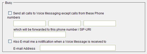 For the Busy Profile Figure 32 Incoming Calls CommPilot Express (Busy) 1) To specify up to three numbers to bypass the Busy setup, check the Send all calls to Voice Messaging except calls from these