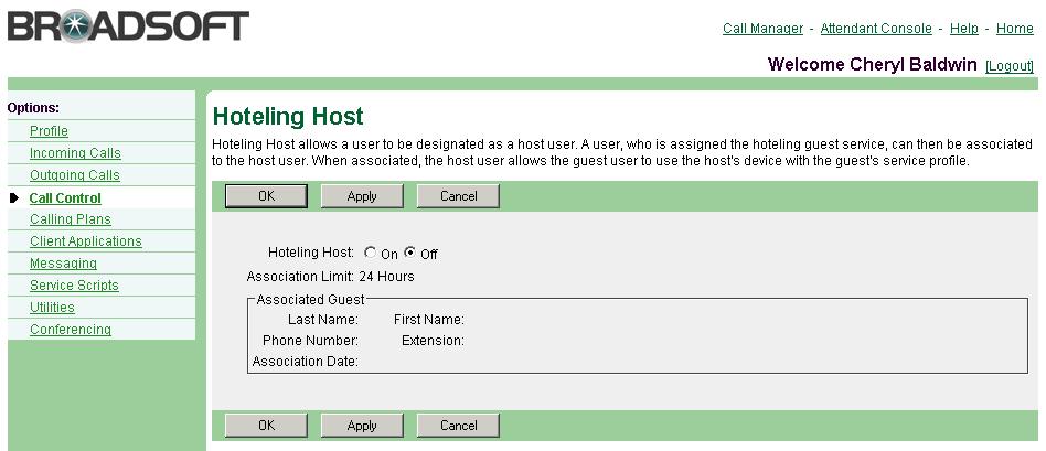 Figure 85 Call Control Charge Number 5.15 Hoteling Host Use this menu item on the User Call Control Page to activate or deactivate your phone device as a Hoteling Host.