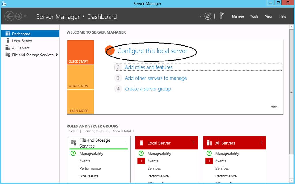 Figure 1-1: Windows Server 2012 - Server Manager In the Features menu,
