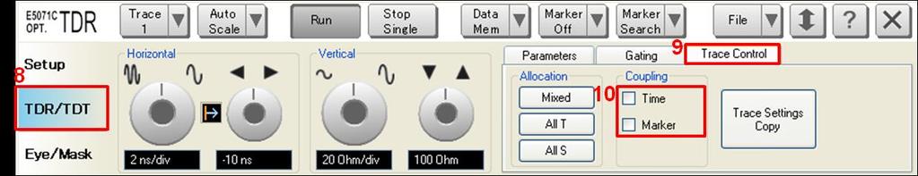 1. Open Setup tab in the TDR software. 2. Click Preset to preset the instrument. Click OK in a dialog box to continue. 3. Set DUT Topology to Differential 2-Port. Click OK in a dialog box. 4.