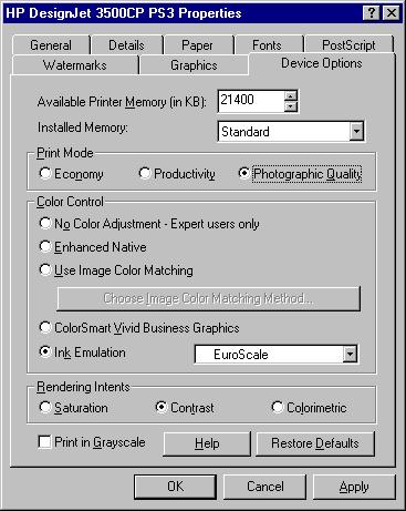 DEVICE OPTIONS PAGE SETTINGS 43 Available Printer Memory The amount of memory available to your printer can affect printing performance.