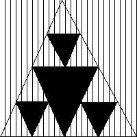 Dimension of a Fractal Note that we have in our new triangle 3 miniature triangles. Each side = 1/2 the length of a side of the original triangle.