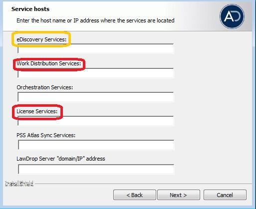 10. Enter the correct service host information. IMPORTANT! DURING A NEW INSTALLATION OR UPGRADE, YOU MUST PROPERLY SET THE LOCATION OF SOME SERVICES. STARTING WITH VERSION 6.