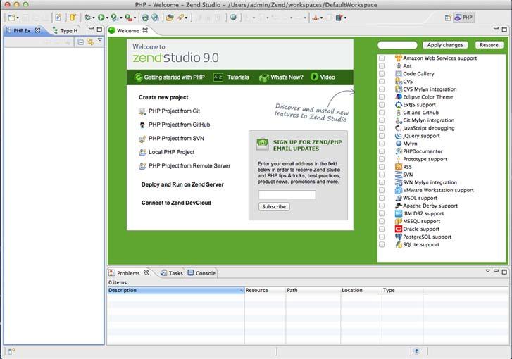 Install and Upgrade Guide The Welcome screen is a compilation of resources and information to help users of all different experience levels get started with Zend Studio.