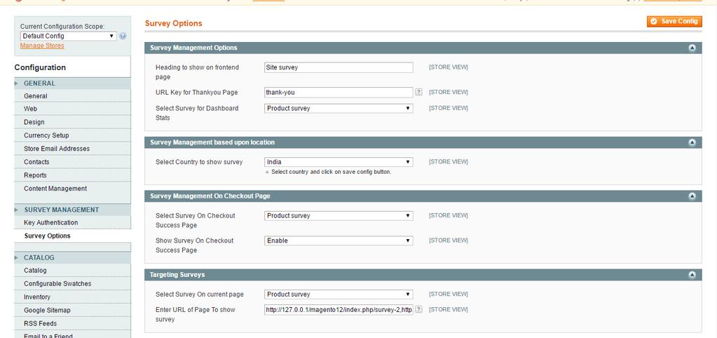 Survey Management on checkout page 1. Select Survey to show on checkout success page 2. If you want to show survey on checkout success page then enable it Targeting Surveys 1.