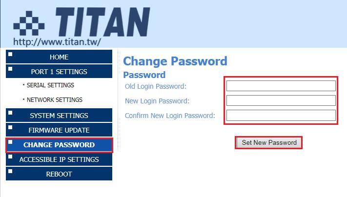 6.4 Change Password Input the Old Login Password, New Login Password and Confirm New Login Password to change the login password.
