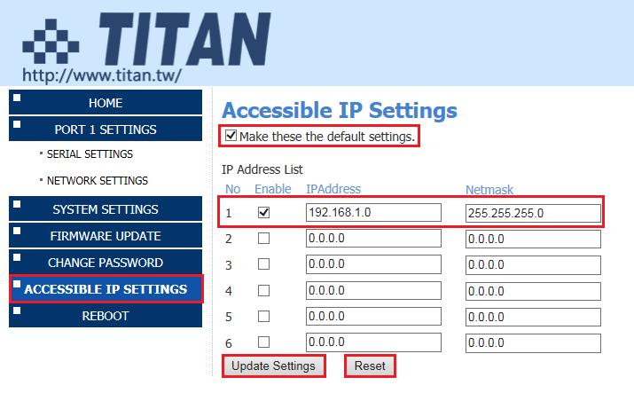 to update the accessible IP settings table for NCOM-113.