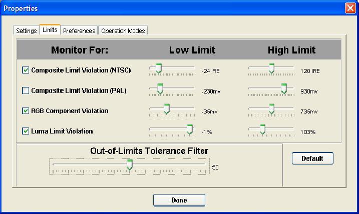 Reference Using the Limits Tab The Limits tab (see Figure 22) enables you to configure how the WFMNLE software responds to limit violations. Monitor For.
