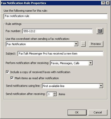 20 FaxTalk Multiline Server 9.0 Figure 3-4 Fax Notification Rule Properties 5. Enter the name for the fax notification rule in the Use the following name for this rule field. 6.