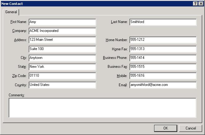 50 FaxTalk Multiline Server 9.0 Figure 4-7 New Contact Enter the contact information in the fields provided. Click OK.