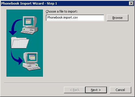 54 FaxTalk Multiline Server 9.0 Figure 4-11 ASCII Phonebook Import Wizard - Step 1 Enter the path and filename or select the comma-delimited ASCII file using the Browse button and click Next.
