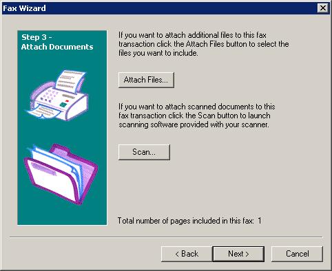 Chapter 5 - Sending Faxes 85 Figure 5-8 Attach Documents When attaching files or scanned documents to a fax transaction the number of pages included in the fax is shown at the bottom of the Fax