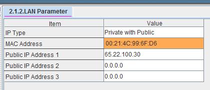 This system has IP type set as Private with Public This system has the Public IP Address 1 set as 65.22.100.