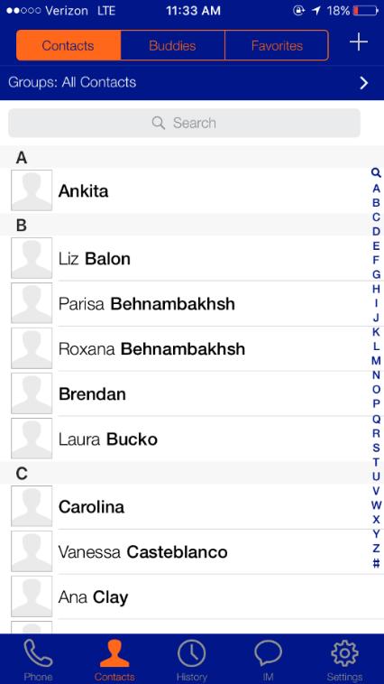FROM THE IPHONE CONTACT LIST Tap the Contacts tab at the bottom of the screen.