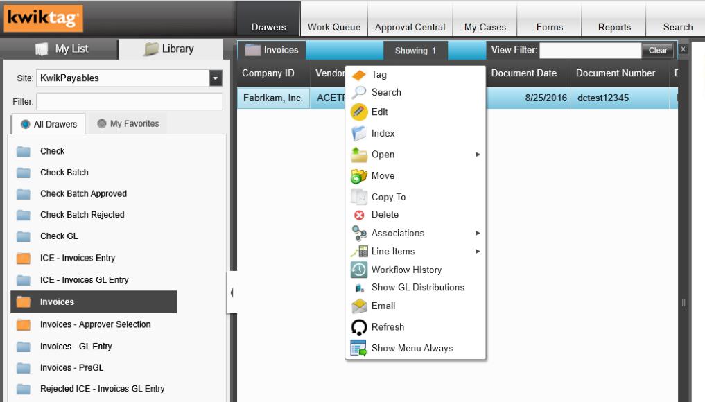 KwikTag Library Features and Functions The figure below displays the options available to KwikTag users by right clicking from anywhere