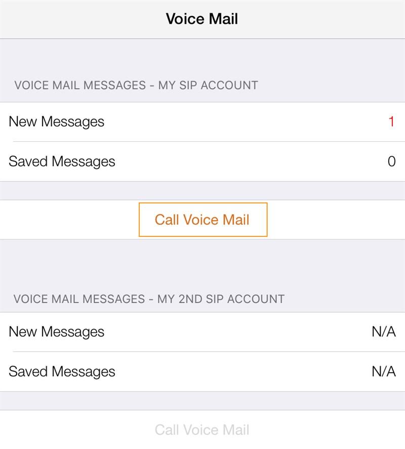 Advanced calling options Changing SIP Account Bria Mobile dials you voice mail number. Follow any instructions to play your voice mail messages. ipad 1. Tap the Voice Mail icon on the toolbar. 2.