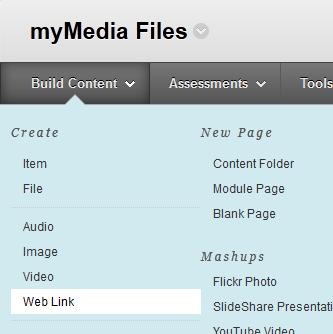 Adding Links to Single Media Items 5. Under the Build Content drop-down tab, select Web Link. 6.