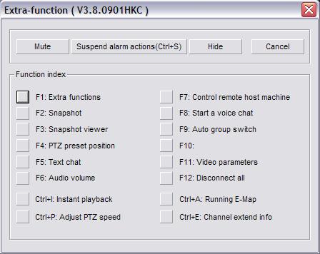 Extra Functions The Extra-Function dialog box contains additional features. (Fig. 2-0) The version number is also displayed in parenthesis on the title bar. (Fig. 2-0) The Mute button will disable the Live Preview Audio for every channel.