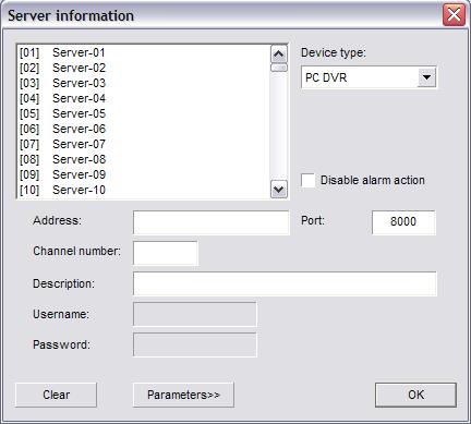 The Server Setup button will open the Server Information dialog box. (Fig. 3-3) Select a server from the Server List to configure.