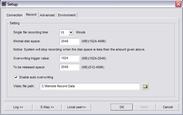 (Fig. 3-5) Advanced Tab The Enable CPU Threshold will limit the number of Live Remote Preview Channels based on CPU utilization.