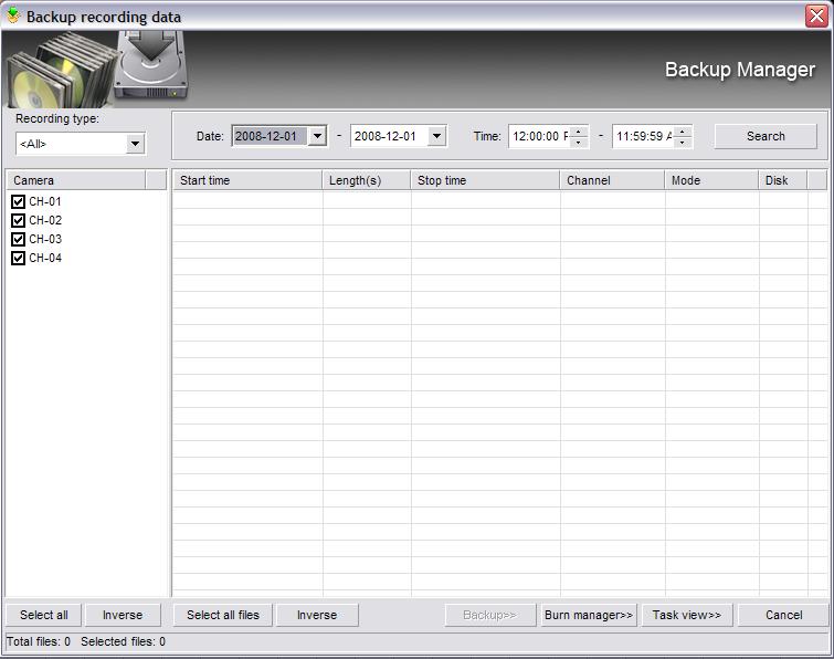 Backup Files Unisight Digital Technologies The Backup Files button will open the Backup Recording Data dialog box. (Fig. 4-15), (Fig.