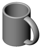 There are two specific requirements: Use a revolve feature for the body of the mug. Use a swept feature for the handle.