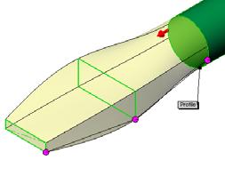 End constraint applies to the last profile, which in this case, is the face on the end of the shaft.