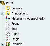 Lesson 2: Basic Functionality 5 Click the plus sign beside Extrude1 in the FeatureManager design tree. Notice that Sketch1 which you used to extrude the feature is now listed under the feature.