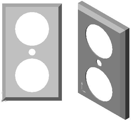 Second create the chamfer feature. Third create the shell feature. Fourth create the cut feature for the switch hole. Fifth create the cut feature for the screw holes. The file switchplate.
