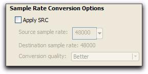 Sample Rate Conversion Options These settings let you convert the sample rate of the session s audio files. For example, you can convert from 48 khz to 44.1 khz, or from 44.1 khz to 48 khz.