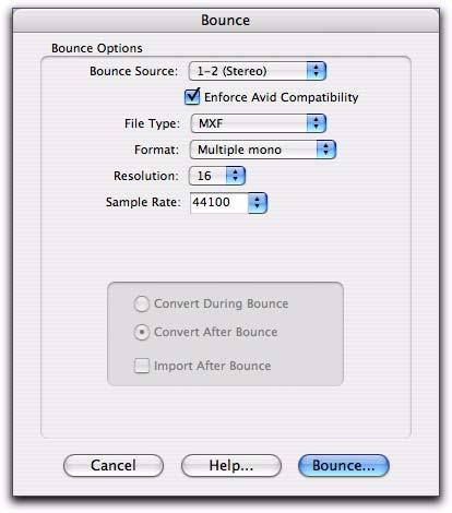 3 In the Bounce dialog, choose your Bounce Source. 8 In the Publishing Options dialog, do the following: Type the Pro Tools Comment and Clip Name.