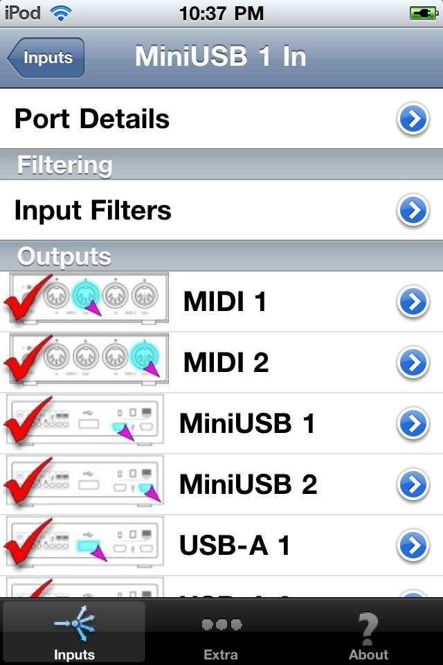 Figure 16. Hierarchical display of inputs to outputs in PortManager. Figure 17. Input ports list. Figure 18. Output ports list for an input port.