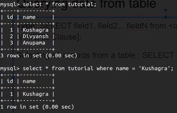Querying data from table Type: SELECT field1, field2,.
